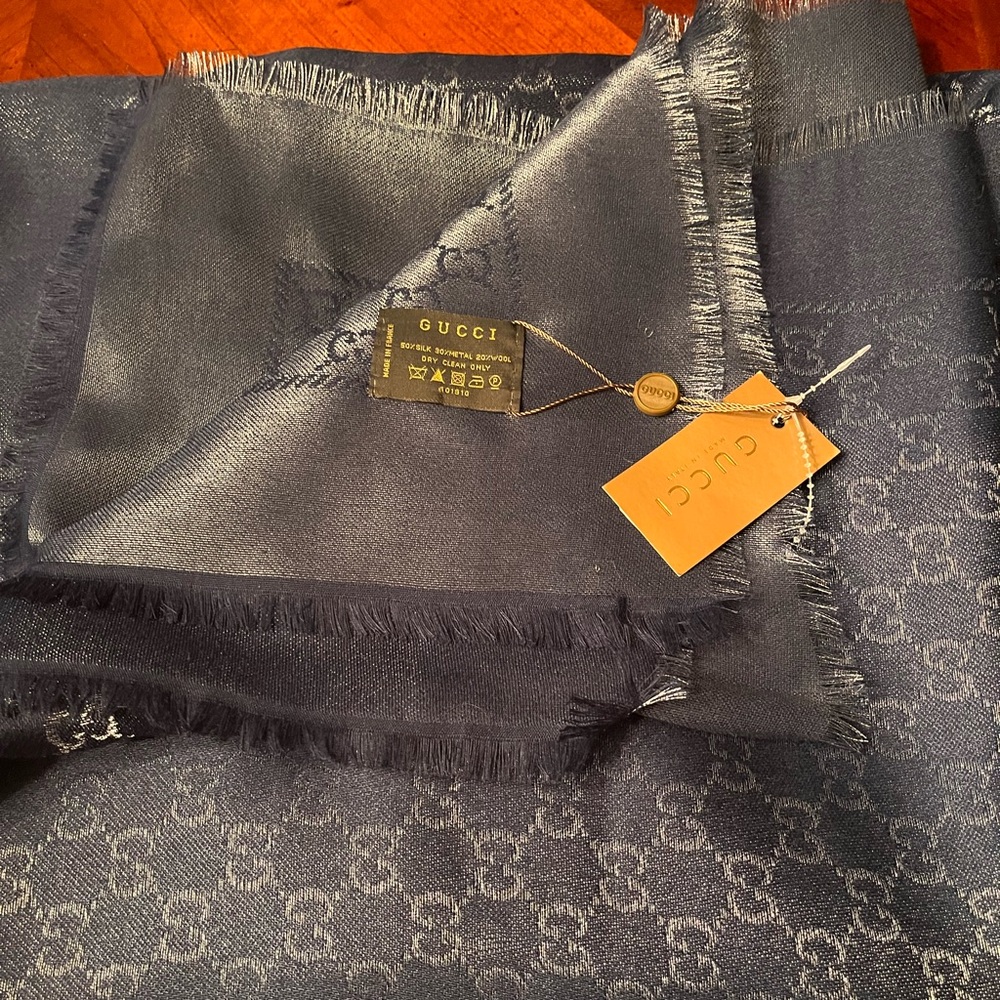 Gucci Navy Blue Monogram Scarf